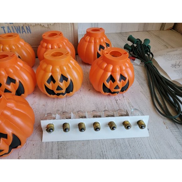 Lillian Vernon outdoor pumpkin light set Halloween Jack O'Lantern decor vintage - Picture 3 of 10